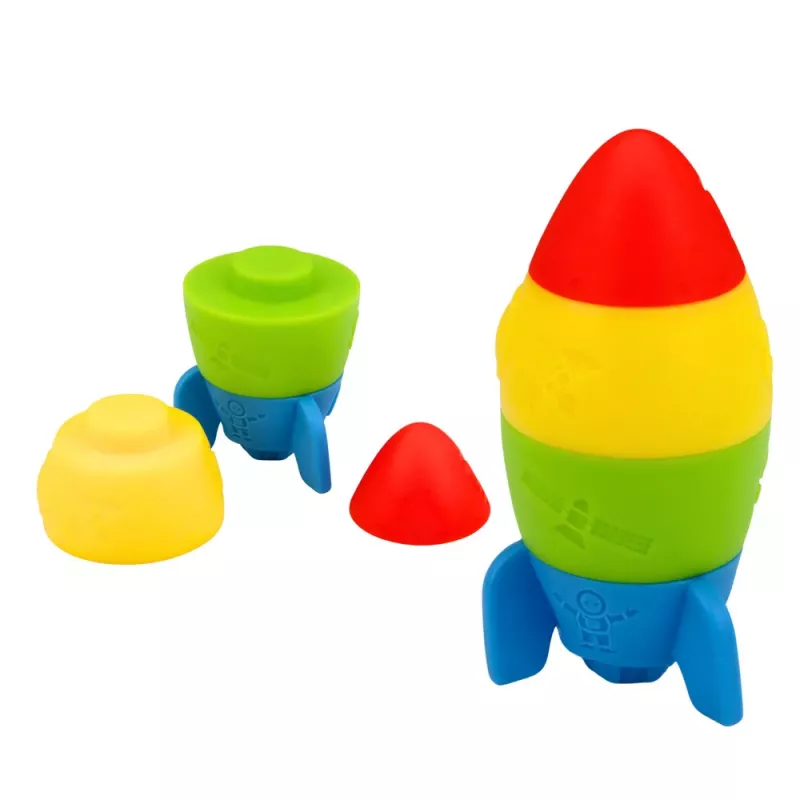 LEAN TOYS Set of Rubber Blocks Tower Rocket Cosmonaut Colorful 11 pcs.