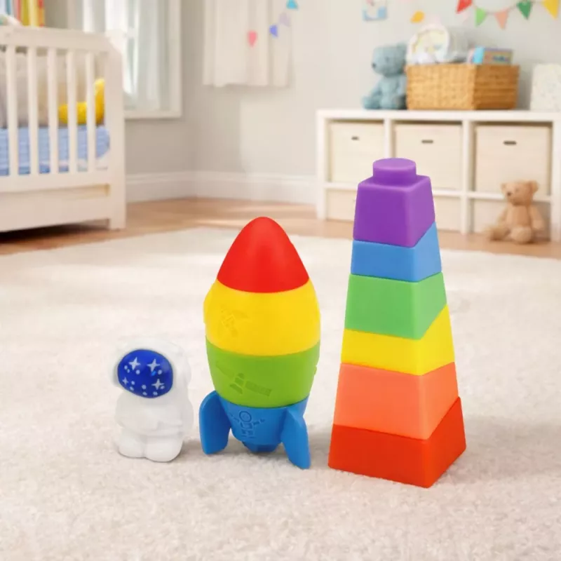 LEAN TOYS Set of Rubber Blocks Tower Rocket Cosmonaut Colorful 11 pcs.