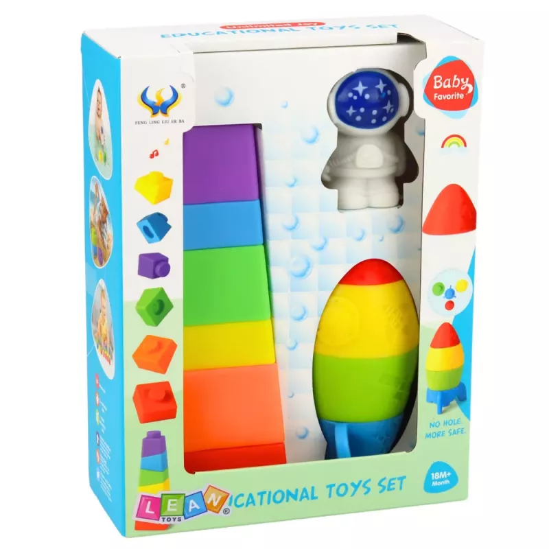 LEAN TOYS Set of Rubber Blocks Tower Rocket Cosmonaut Colorful 11 pcs.