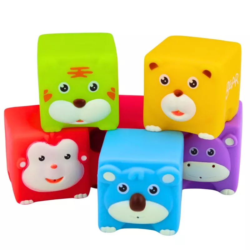 LEAN TOYS Set of Soft Rubber Blocks Educational Animals Colorful 6 pcs.