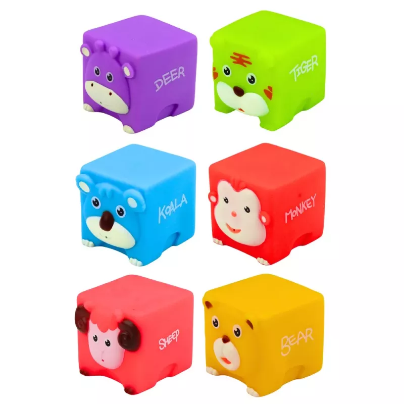 LEAN TOYS Set of Soft Rubber Blocks Educational Animals Colorful 6 pcs.