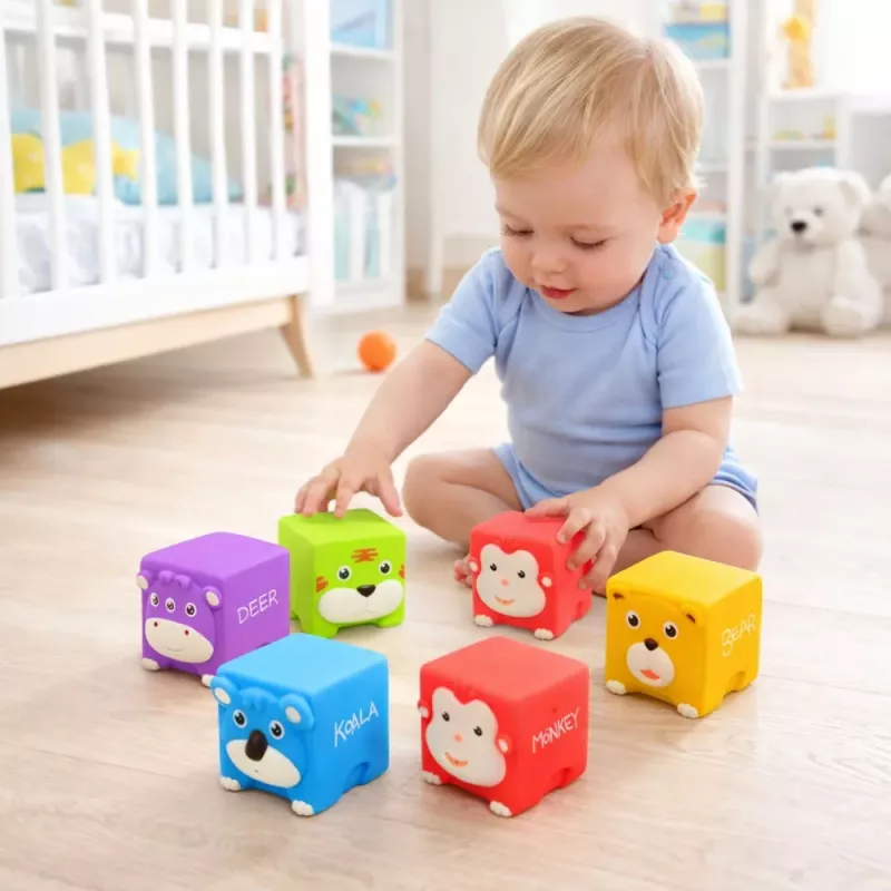 LEAN TOYS Set of Soft Rubber Blocks Educational Animals Colorful 6 pcs.