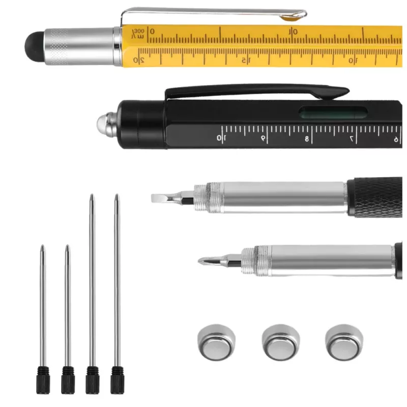 LEAN 9-in-1 Multifunction Pen Spirit Level Flashlight Screwdriver Yellow Black 2 pcs