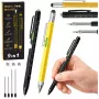 LEAN 9-in-1 Multifunction Pen Spirit Level Flashlight Screwdriver Yellow Black 2 pcs