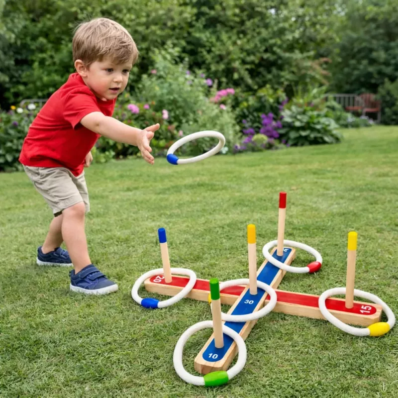 LEAN TOYS Wooden Ring Throwing Skill Game Family Game with Scoring
