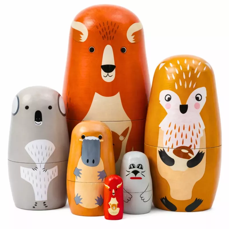 LEAN TOYS Set of Wooden Matryoshka Dolls Puzzle Forest Animals 6 pcs.