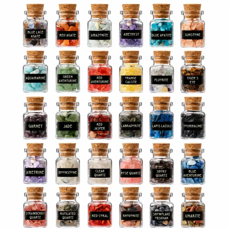 LEAN TOYS Set of Crystals of Minerals and Precious Stones in Jars Book 30 pcs.