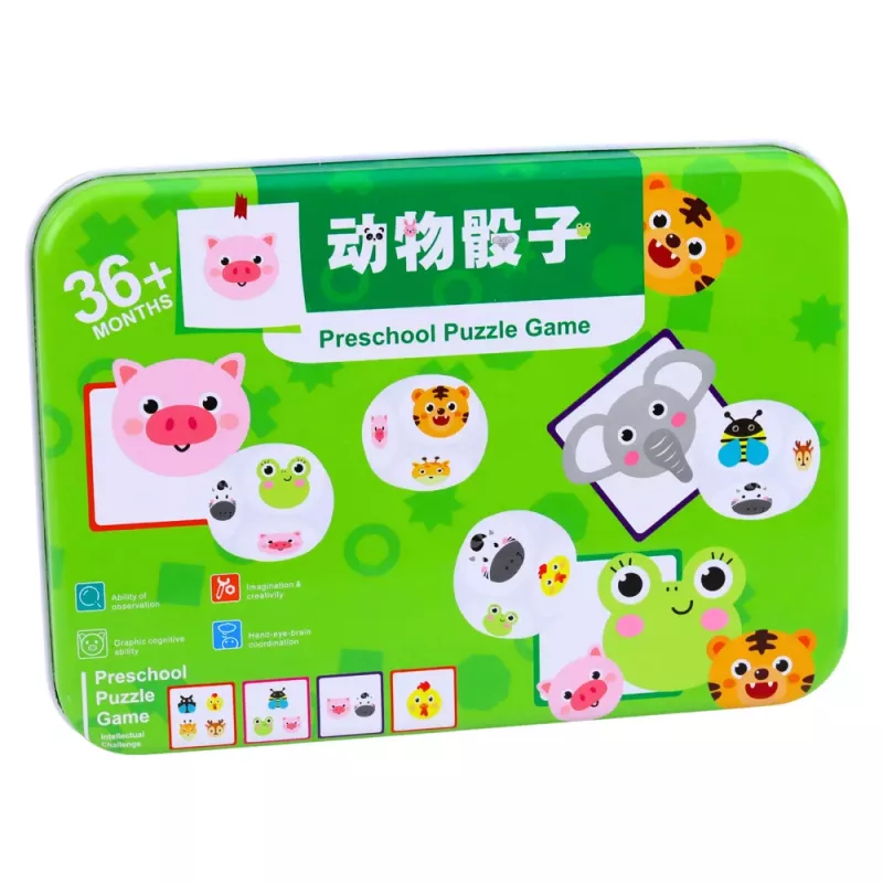 LEAN TOYS Educational Game For Kids Match Animals Wooden Dice Cards