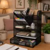 LEAN TOYS Metal Desk Organizer for Pens and Accessories, Black
