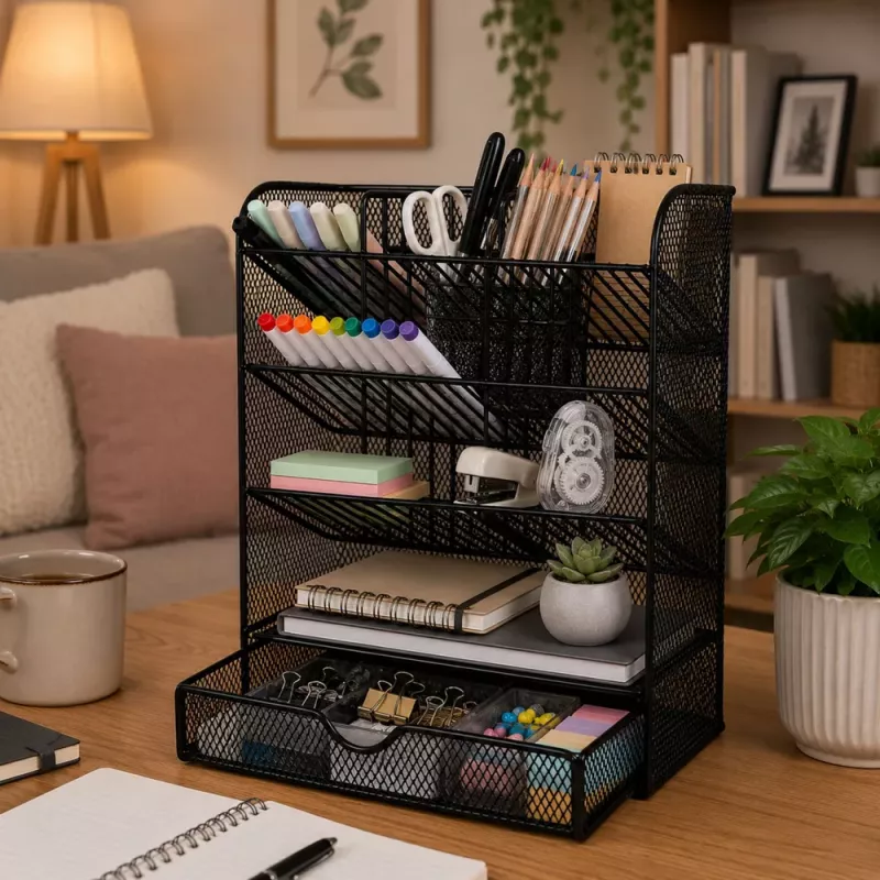 LEAN TOYS Metal Desk Organizer for Pens and Accessories, Black