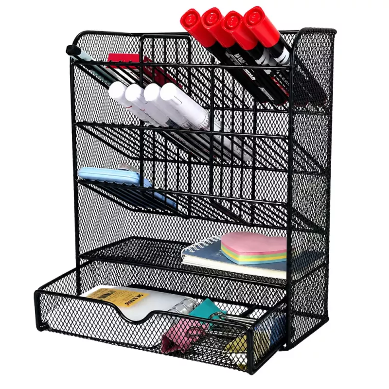 LEAN TOYS Metal Desk Organizer for Pens and Accessories, Black
