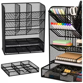 LEAN TOYS Metal Desk Organizer for Pens and Accessories, Black