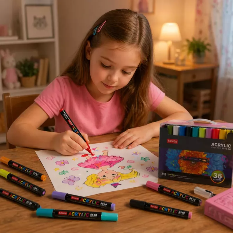 LEAN Set of 36 Acrylic Markers, Felt-Tip Pens, Waterproof Markers, Case