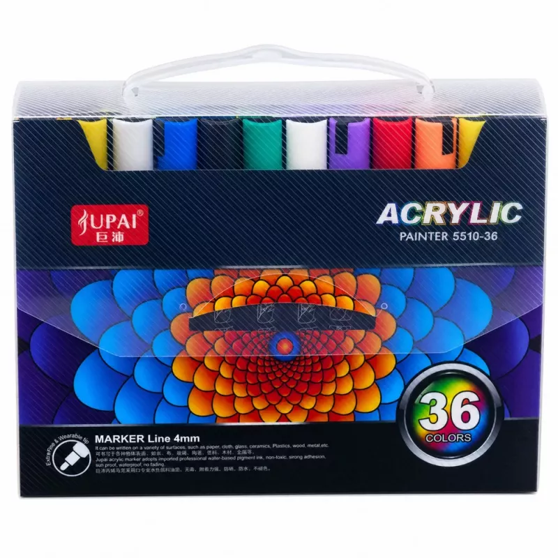 LEAN Set of 36 Acrylic Markers, Felt-Tip Pens, Waterproof Markers, Case