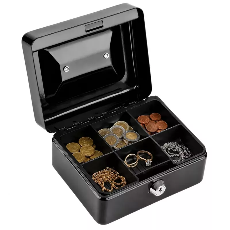 LEAN Small Metal Money Box Safe with Key Lock Black 13x10 cm