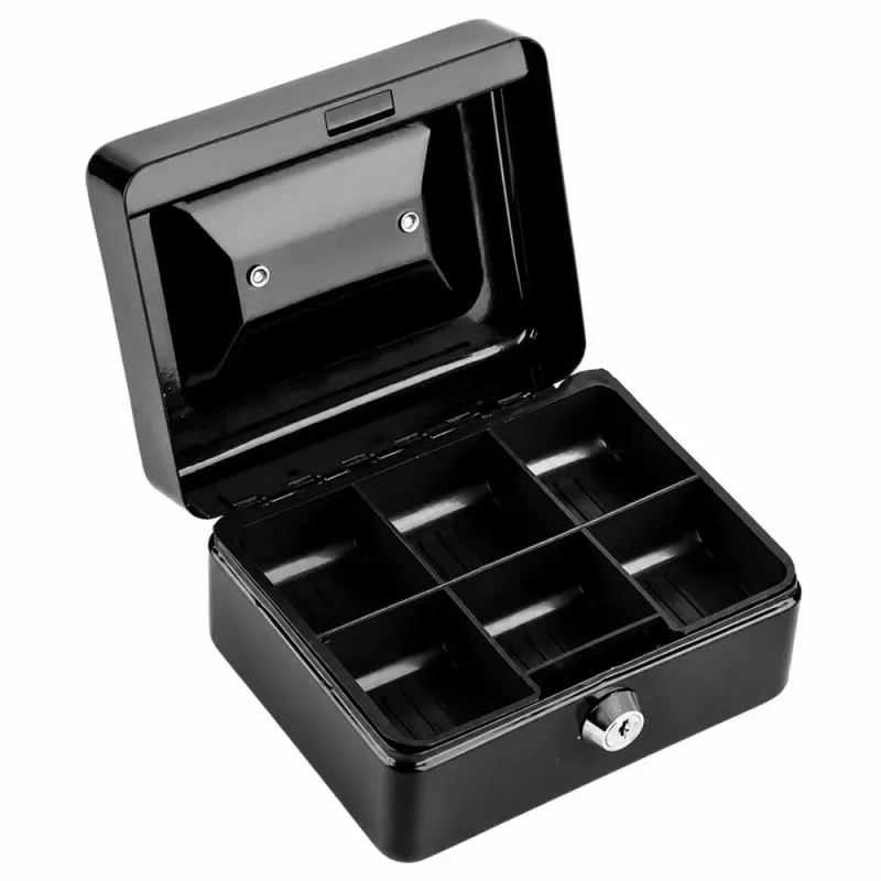 LEAN Small Metal Money Box Safe with Key Lock Black 13x10 cm