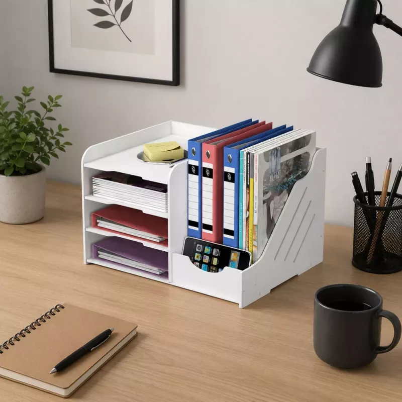 LEAN TOYS Wooden Desk Organizer for Binders Documents A4 White