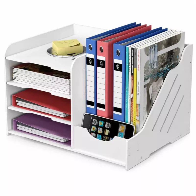 LEAN TOYS Wooden Desk Organizer for Binders Documents A4 White