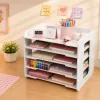 LEAN TOYS Office Organizer for Desk Wooden Shelves for A4 Documents White
