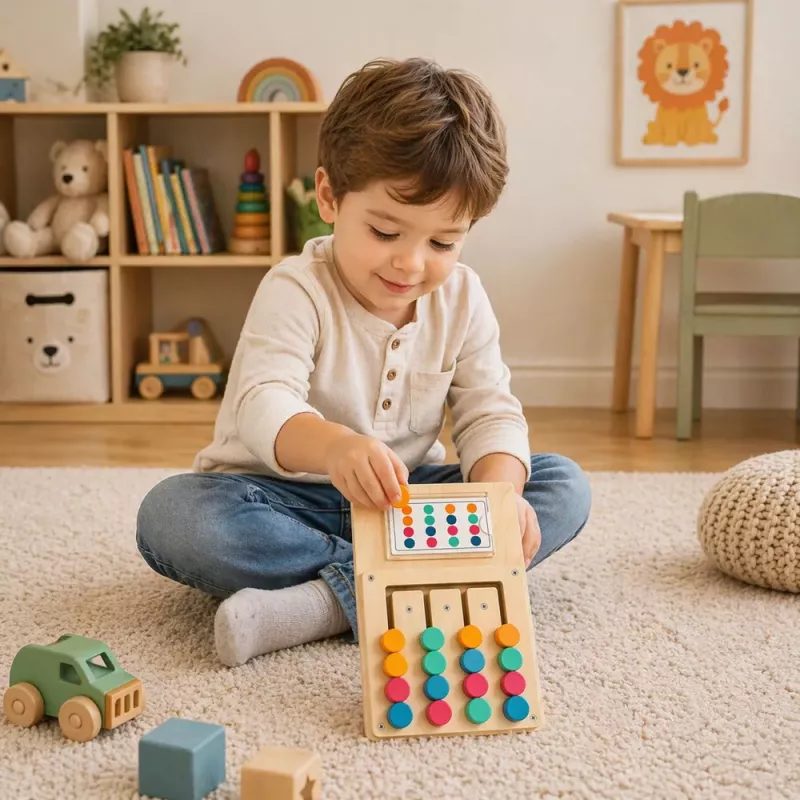 LEAN TOYS Wooden Logic Game Color Matching Puzzle Cards with Patterns 12pcs