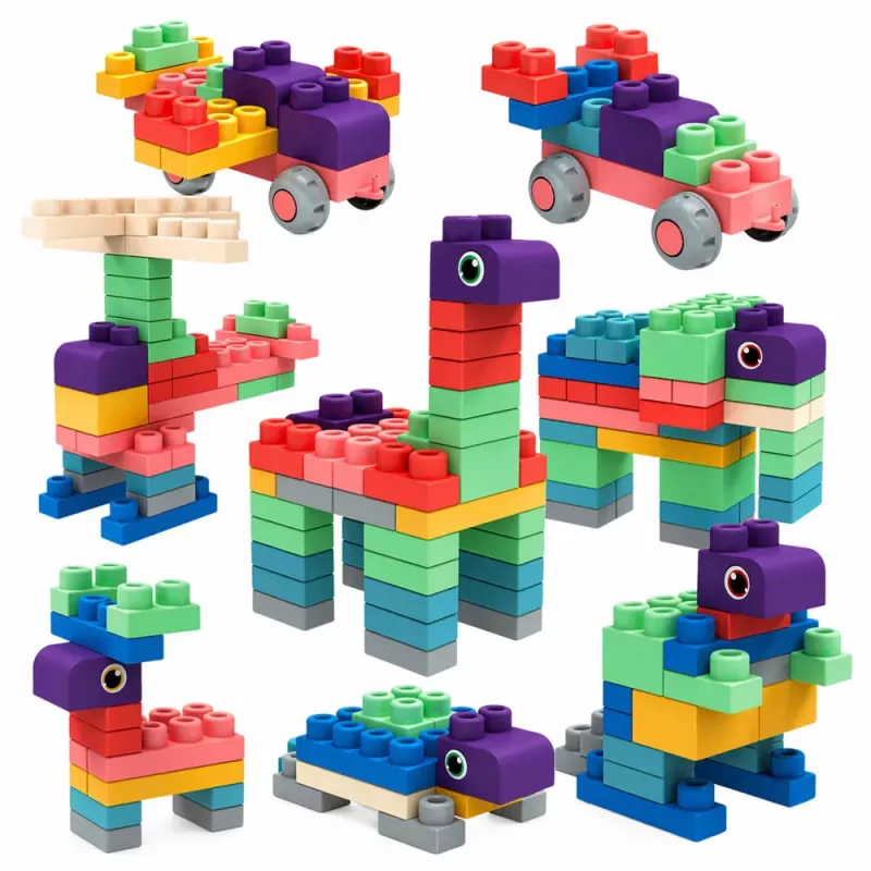 LEAN TOYS Soft Sensory Silicone Construction Blocks Colorful 80 pcs.