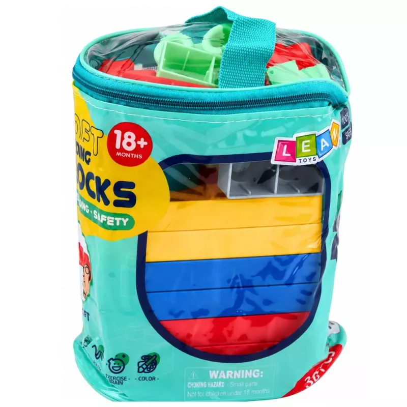 LEAN TOYS Soft Sensory Construction Blocks in a Bag for Children, Colorful, 30 pcs.
