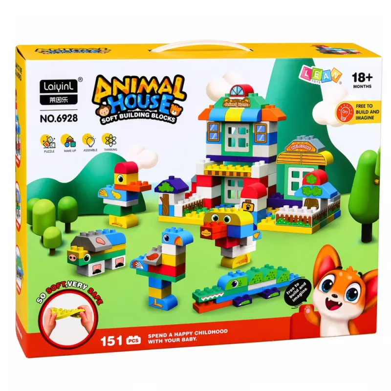 LEAN TOYS Soft Sensory Silicone Construction Blocks Animal House 151 pcs.