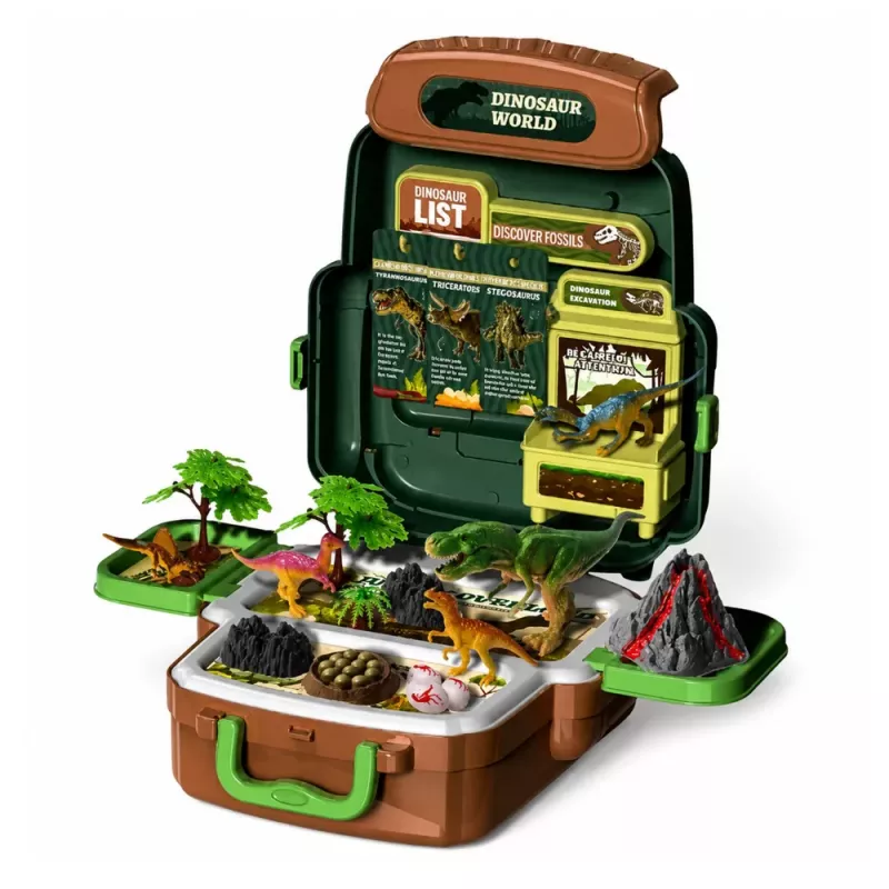 LEAN TOYS Set of Dinosaurs in a Backpack, Suitcase, Figures, Educational Cards, Accessories, 30 pcs.