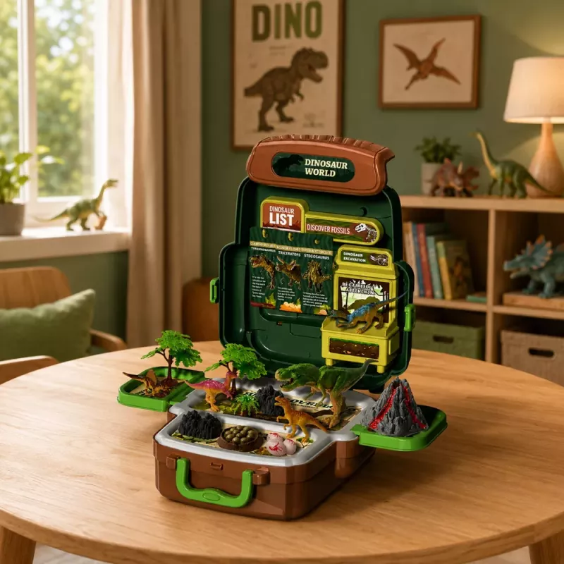 LEAN TOYS Set of Dinosaurs in a Backpack, Suitcase, Figures, Educational Cards, Accessories, 30 pcs.