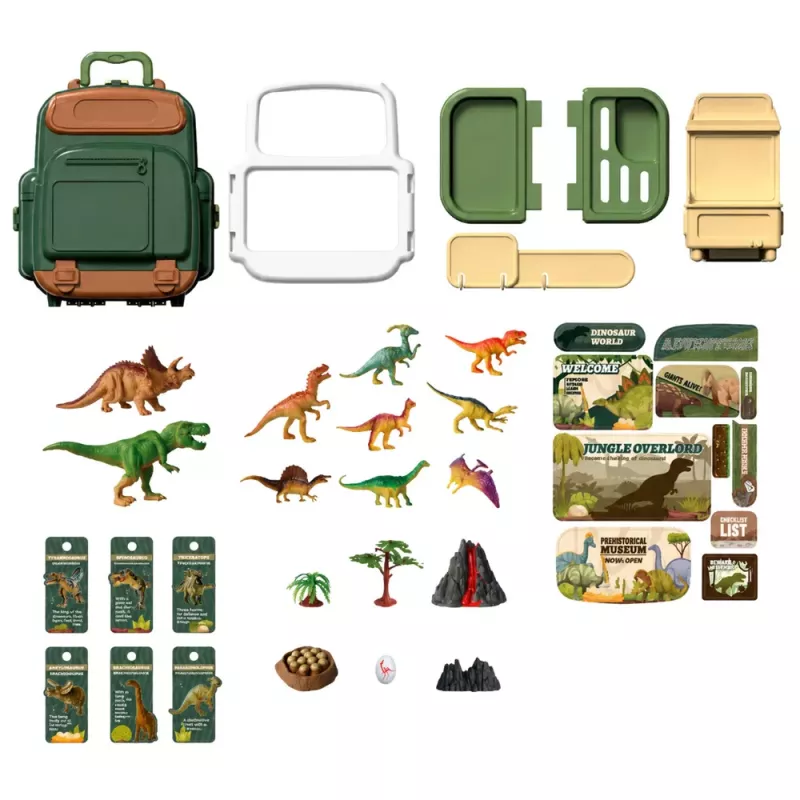 LEAN TOYS Set of Dinosaurs in a Backpack, Suitcase, Figures, Educational Cards, Accessories, 30 pcs.
