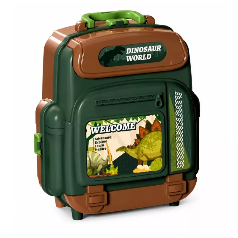 LEAN TOYS Set of Dinosaurs in a Backpack, Suitcase, Figures, Educational Cards, Accessories, 30 pcs.