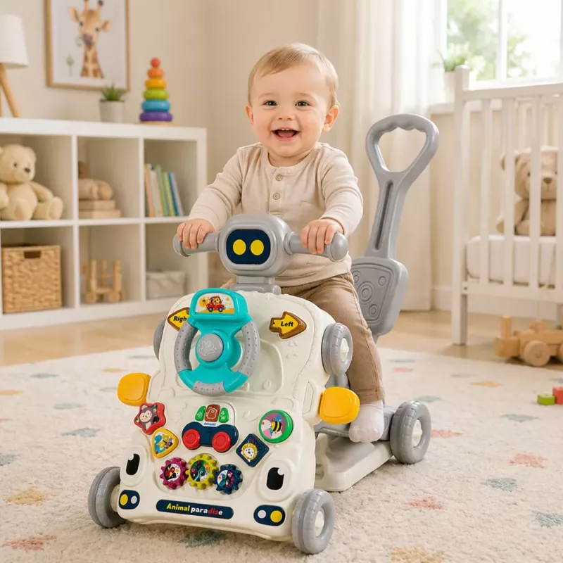 LEAN TOYS Interactive Educational Bike, Pusher, Table, Scooter 5 in 1 Gray
