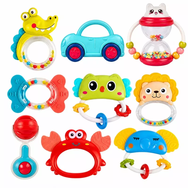 LEAN TOYS Set of Rattles, Teethers, Toys for Toddlers, Colorful, Moving, 9 pcs.