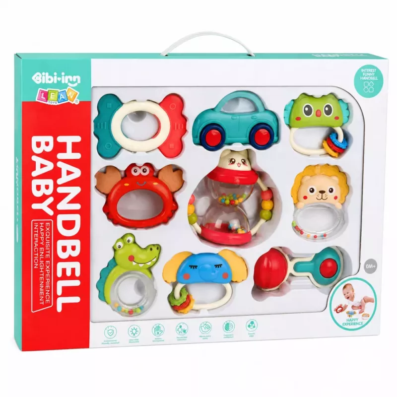 LEAN TOYS Set of Rattles, Teethers, Toys for Toddlers, Colorful, Moving, 9 pcs.
