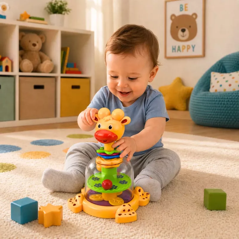 LEAN TOYS Interactive Giraffe Spinning Top with Spinning Balls for Babies