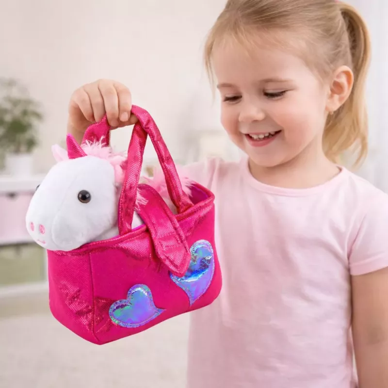 LEAN TOYS Plush Toy Unicorn in a Bag, White, 25cm