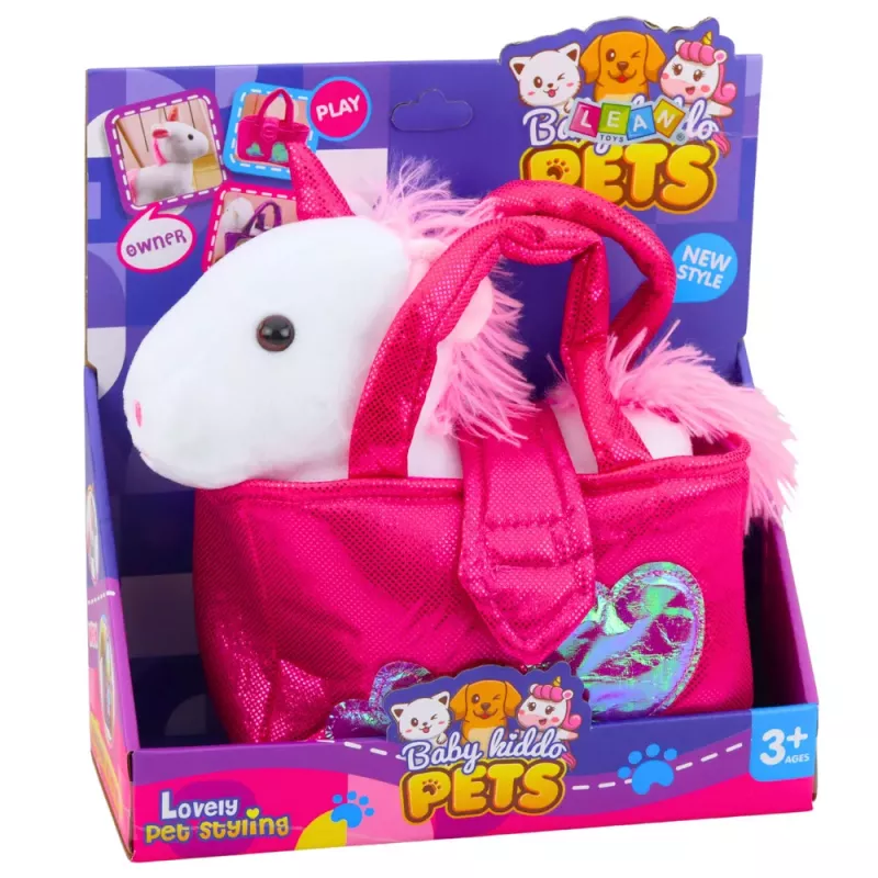 LEAN TOYS Plush Toy Unicorn in a Bag, White, 25cm