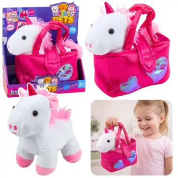LEAN TOYS Plush Toy Unicorn in a Bag, White, 25cm