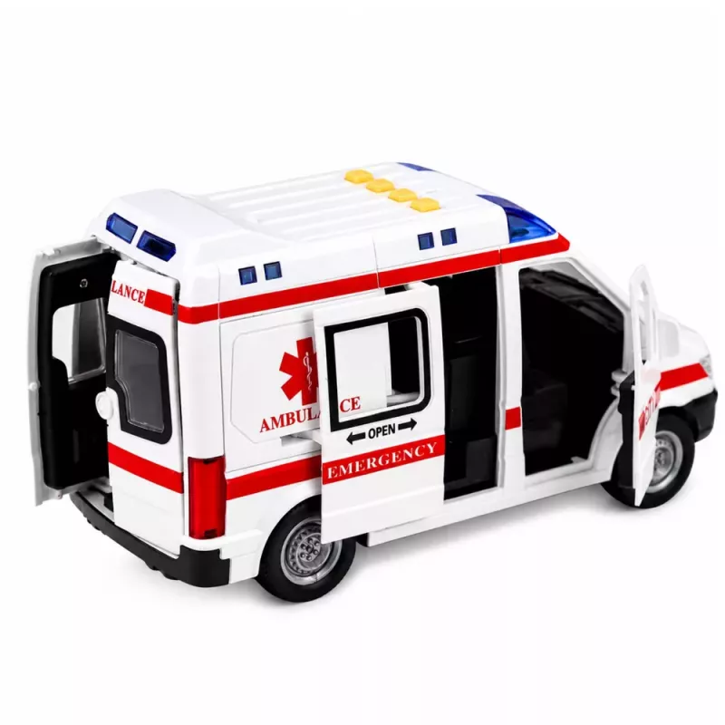 LEAN TOYS Ambulance Stretcher Drive Lights Sounds White 1:10