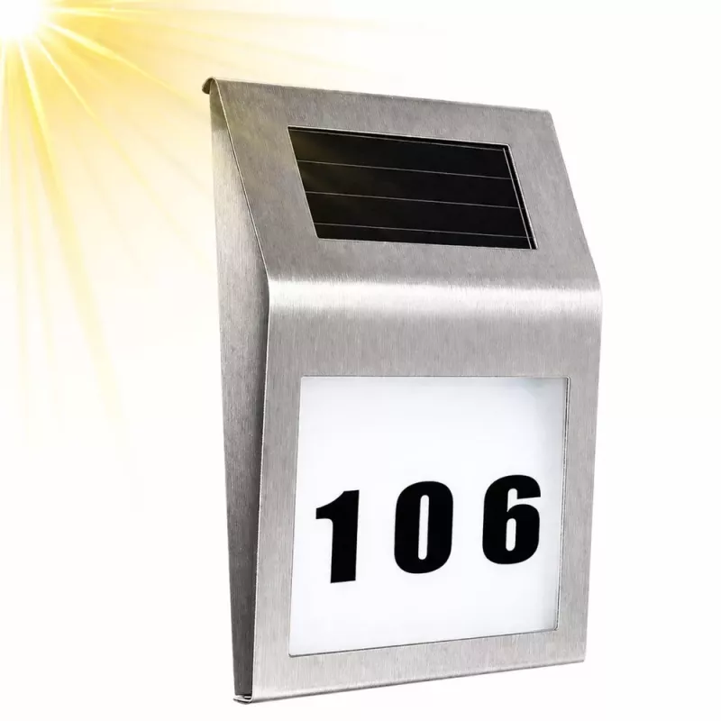 LEAN Solar LED Wall Lamp with House Number Illumination Stainless Steel