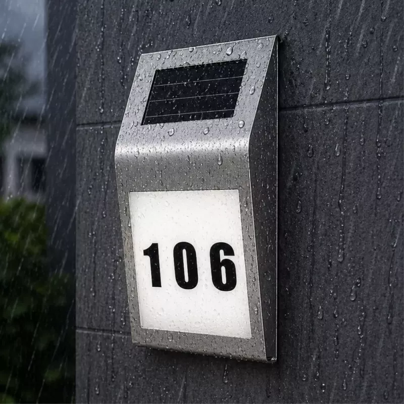 LEAN Solar LED Wall Lamp with House Number Illumination Stainless Steel