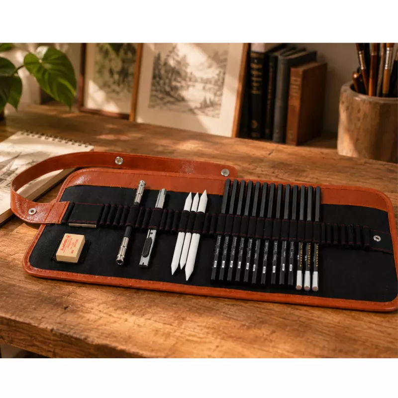 LEAN Professional Sketching Set Drawing Pencils Accessories Case 31 pcs.