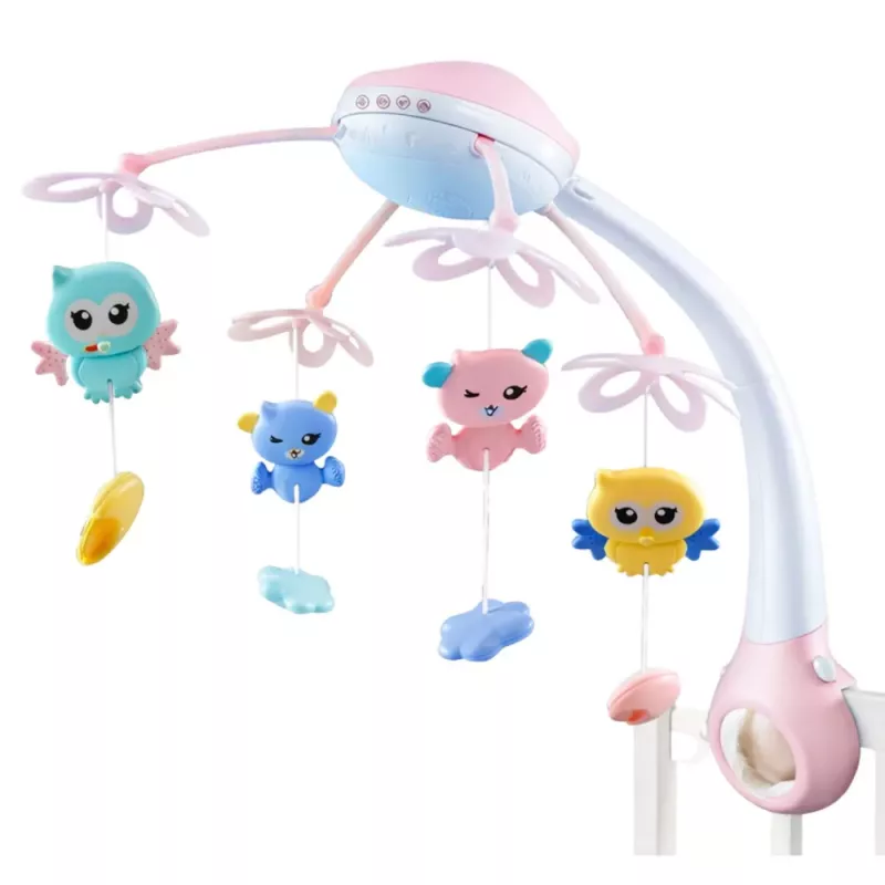 LEAN TOYS Crib Carousel Projector 2 in 1 Melodies Animal Sounds Remote Control Pink