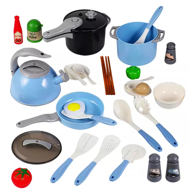 LEAN TOYS Kitchen Utensils Set Pots Frying Pan Kettle Accessories Blue 32 pcs.