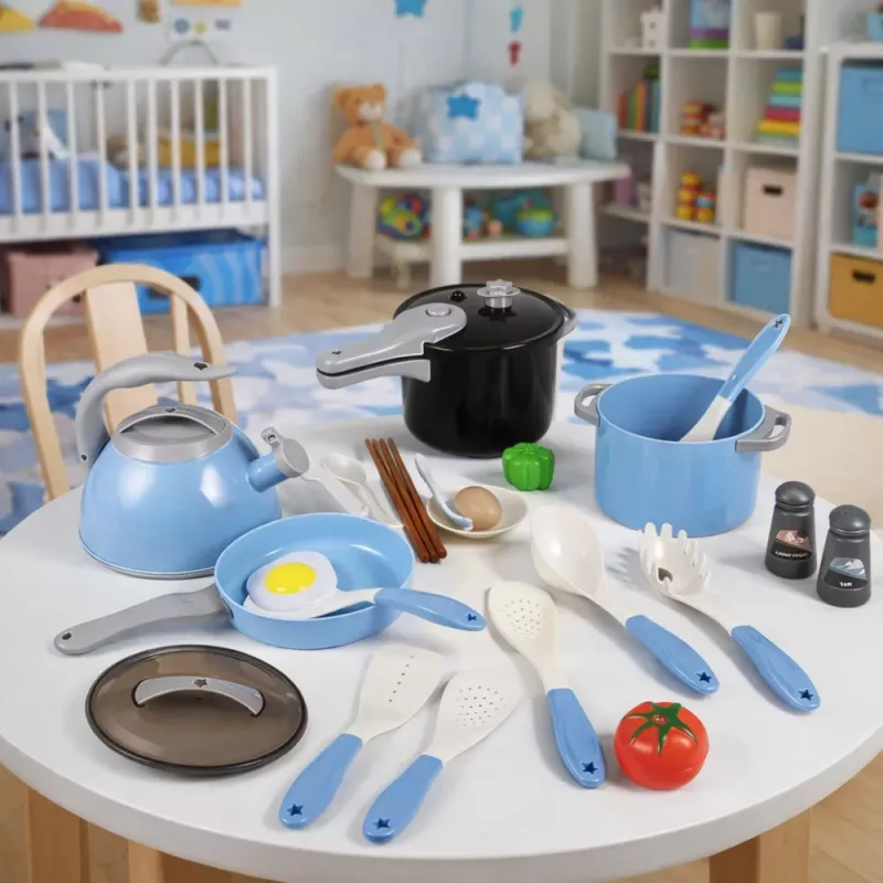 LEAN TOYS Kitchen Utensils Set Pots Frying Pan Kettle Accessories Blue 32 pcs.