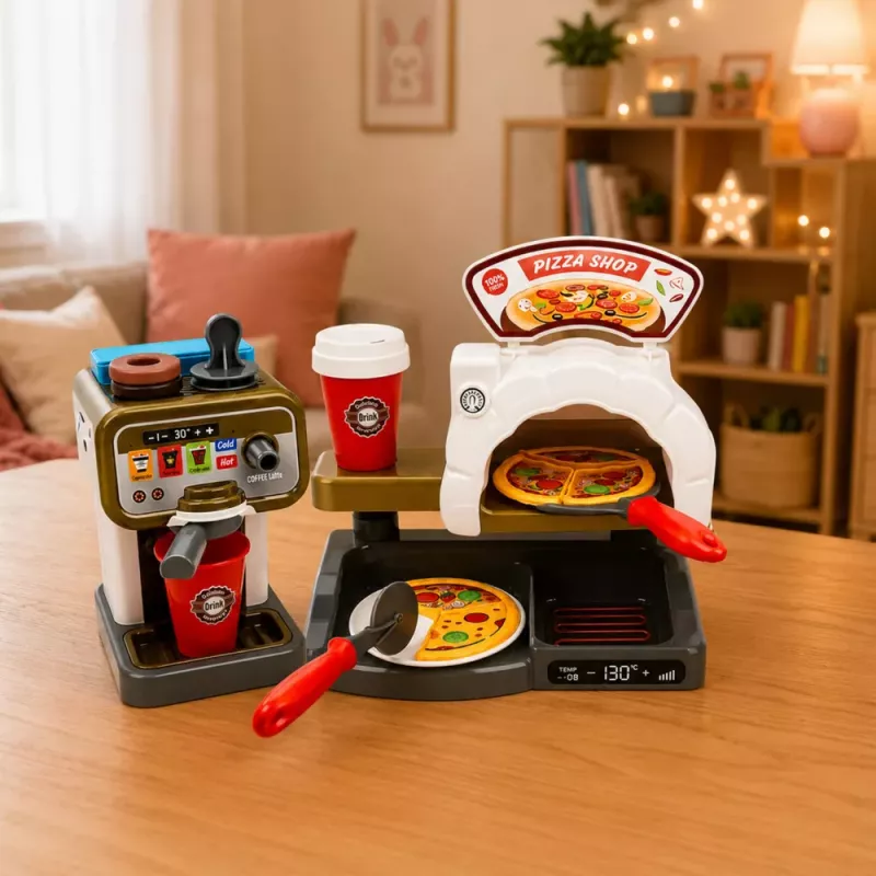 LEAN TOYS Pizzeria Set Pizza Oven Coffee Maker Accessories Shop