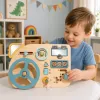 LEAN TOYS Wooden Manipulation Board Sensory Steering Wheel Switch Lever