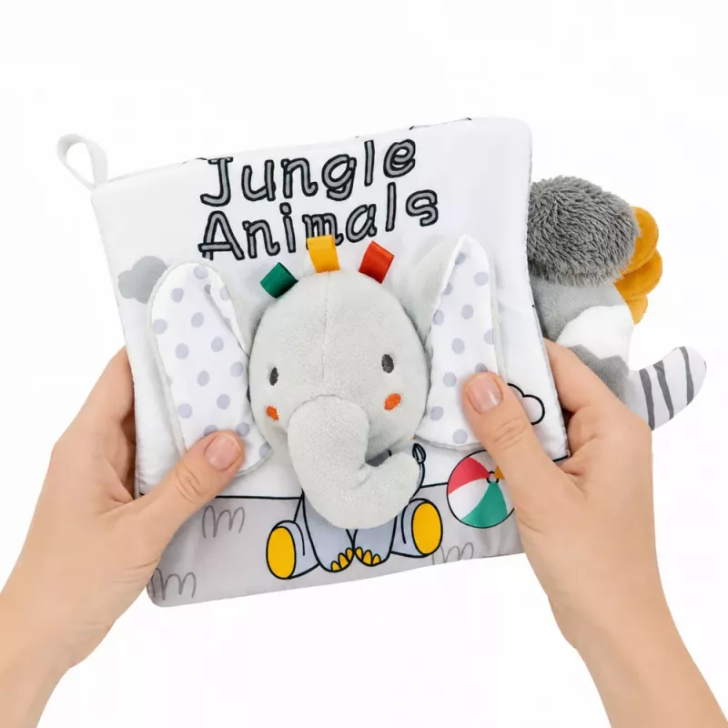 LEAN TOYS Soft Sensory Book with a Rustling and Squeaking Elephant, Gray