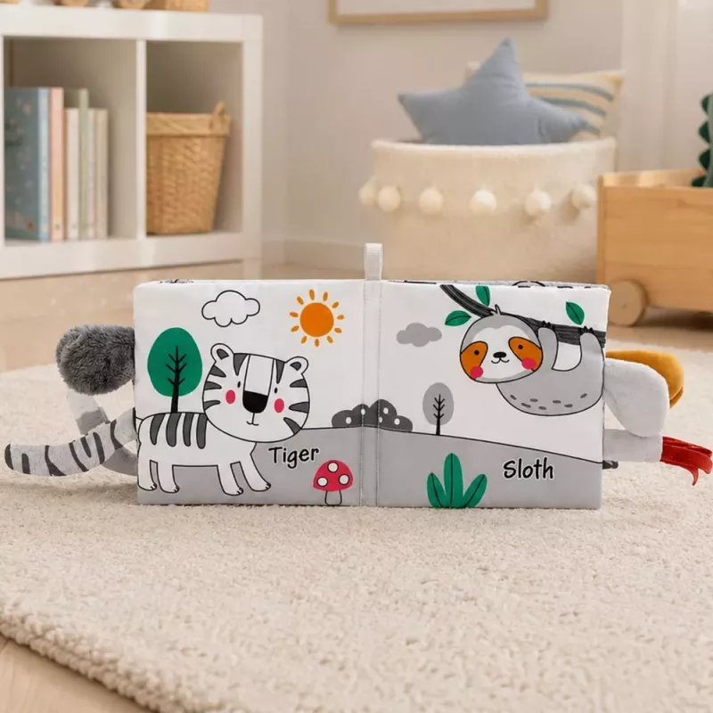 LEAN TOYS Soft Sensory Book with a Rustling and Squeaking Elephant, Gray