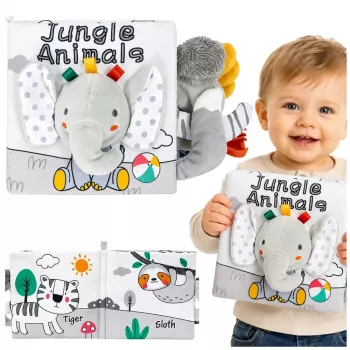 LEAN TOYS Soft Sensory Book with a Rustling and Squeaking Elephant, Gray